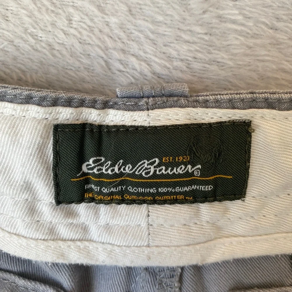 Eddie Bauer Baggy Cargo Shorts Men Size 35 Gray Thick Cotton Utility Outdoor